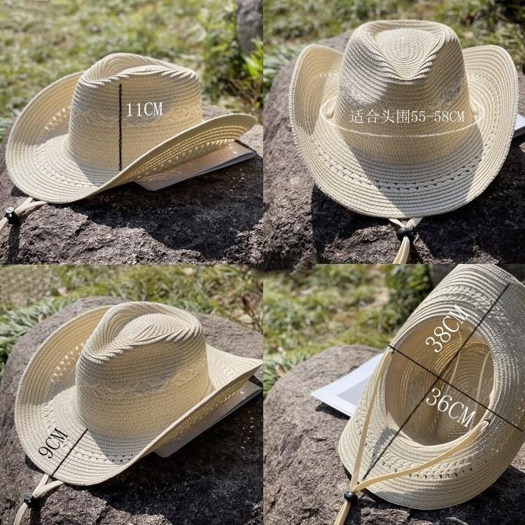 Bull head belt straw hat men and women spring and summer travel visor hat big brim western cowboy hat Tibetan straw jazz hat