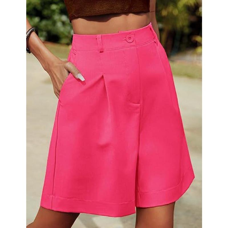 Casual Elastic Waist Wide-leg Shorts Summer Women's Shorts with Pockets