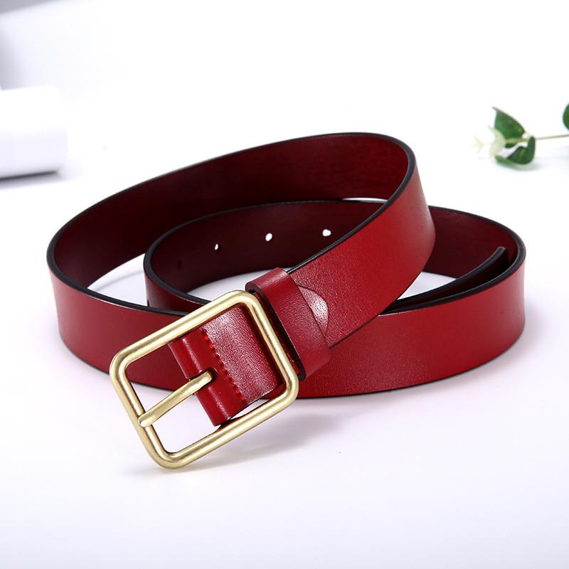 Classic Genuine Leather Womens Belt With Zinc Alloy Square Buckle For Casual Office Wear