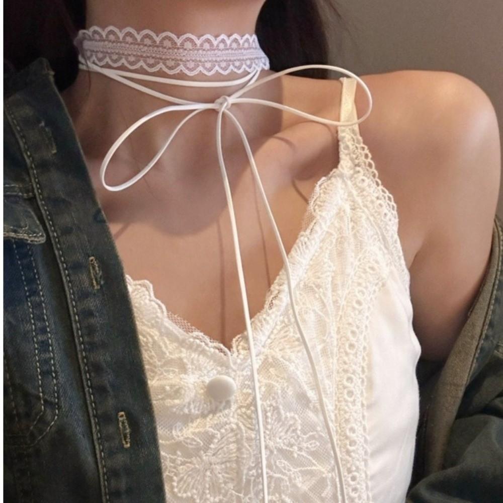 Thin Mesh Lace Clavicle Scarf Sweet Clavicle Chain Versatile Ribbon Choker Necklace Y2K