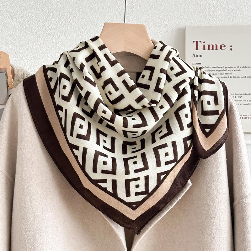 Chessboard Plaid 71CM Cotton and Linen Silk Scarf Small Square Scarf Women's Spring and Autumn Summer Thin Scarf Scarf Linen Headscarf Belt