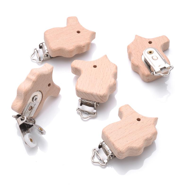 1Pcs Cute Animal Style Wood Natural Pacifier Chain Anti-Drop Beech Wood Dummy Clip DIY Essential Nipple Chain Accessories
