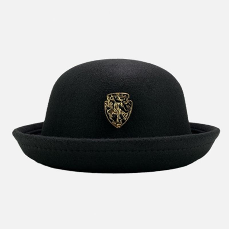 Cappello di Lana Fatto a Mano Elegante Cappello a Bombetta Decorato con Spilla per Donna Festa Uniforme Scolastica Britannica Cappello di Lana alla Moda da Donna