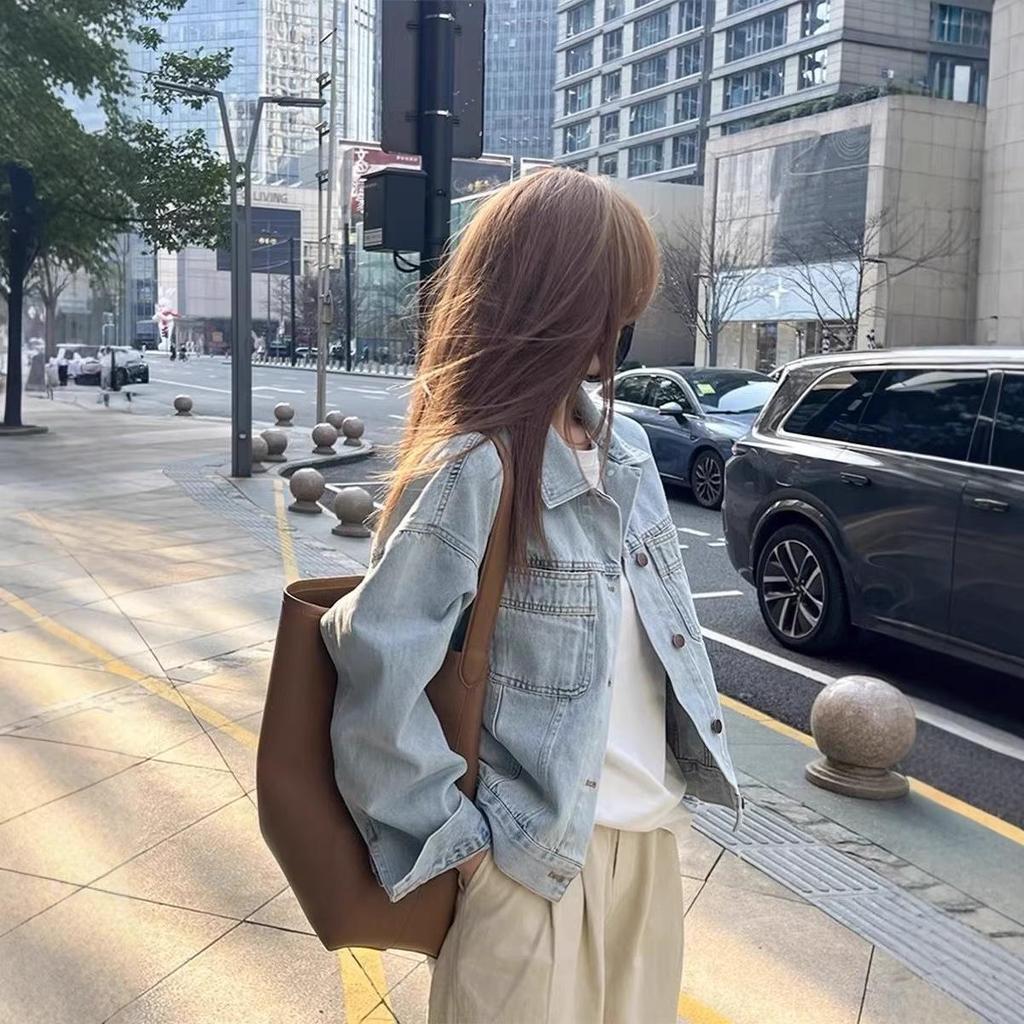 2025 Korean Style Loose Blue Denim Jacket - Women's Versatile Long Sleeve Top