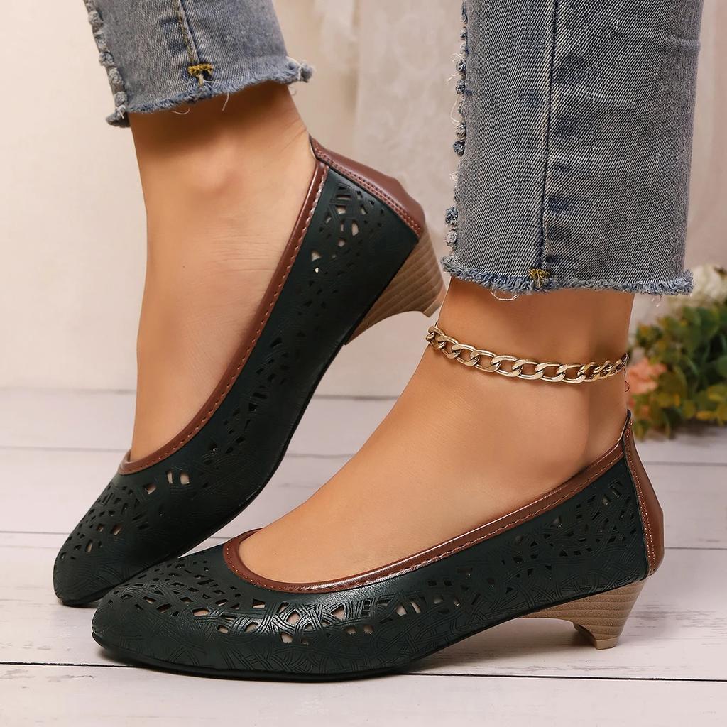 Mode 2025 Neue Damenpumps Sommer Modeabsätze Damen Leder Cut-outs Lässig Strand High Heels Hochzeitsschuhe Braut Zapatos De Mujer