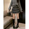 Plus Size High-Waisted Plaid Wool Pleated A-Line Skirt for Women - Thickened, Slimming, Short, Perfect for Spring and Autumn.
