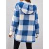 Women's Autumn and Winter Hooded Plaid Warm Top, Mid To Long Plush Cardigan Jacket