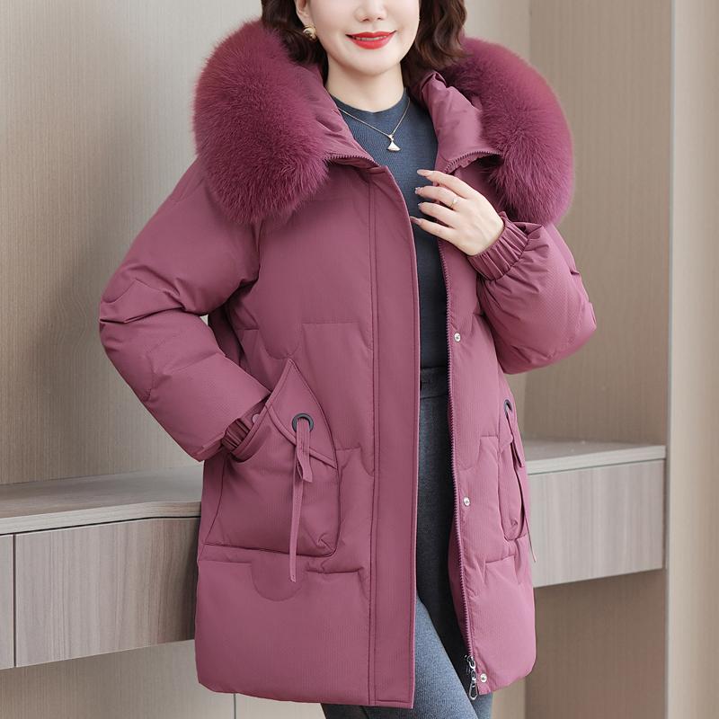 Real Fur Collar Middle-aged Women's Winter Down Coats Hooded Plus Size XL-6XL Thick Warm White Duck Down Jackets for Women Clothes