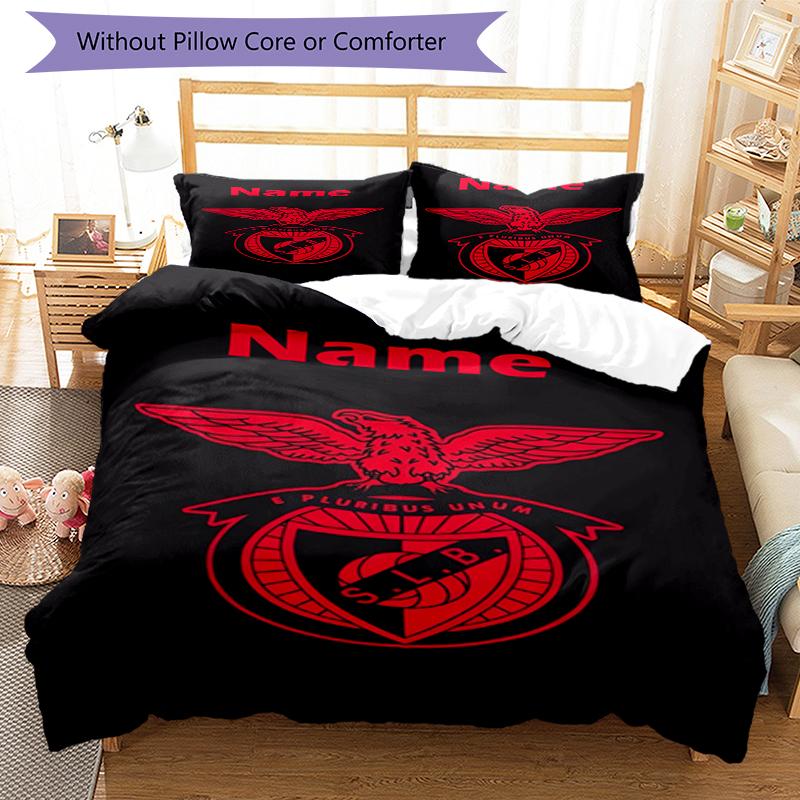 3pcs Custom Name S.L. Benfica Bedding Set Duvet Cover Closure Includes 1 Duvet Cover & 2 Pillowcases, Soft and Comfortable for All Seasons.