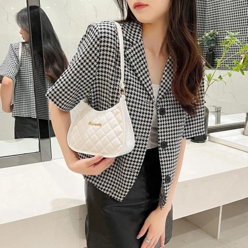 Quilted Pu Leather Hobo Bag Argyle Casual Underarm Bag Women Handbags For Daily Commute Shopping