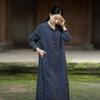 Johnature Women Vintage Shirtdress Turn-down Collar Long Sleeve Autumn Solid Color A-Line Dress