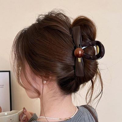 Hair Accessory Pearl Button Ribbon Acrylic Hair Clip
