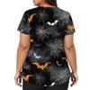 Women's V-Neck Short Sleeve Scrub Top with Pockets Halloween Print Uniform for Work