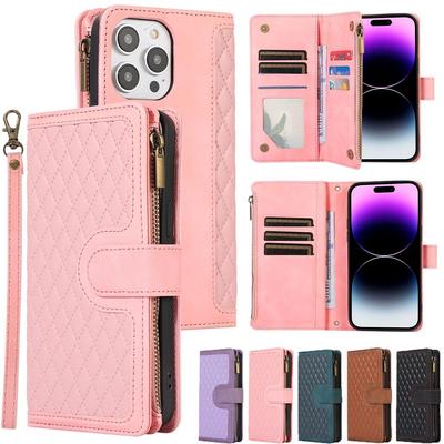 Peněženka 9 Card Flip Zipper Kožené pouzdro pro iPhone 15 14 Plus 13 12 11 Pro Max X XR XS Max 8P 7P XS MAX pro Samsung S23 S22 S21 Ultra Plus A14 A54 A53
