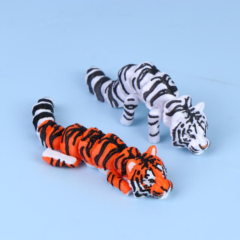3D Printed Articulated Tiger Statue Smooth Edges Movable Joints for Living Room Shelf Decor