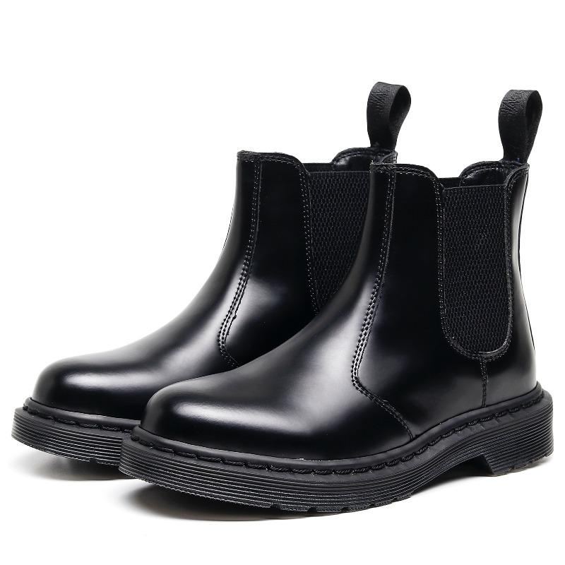 Pure Black Chelsea Boots Women's Couple Locomotive Boots Men's British Short Boots Men's and Women's Casual Large Size Leather Shoes