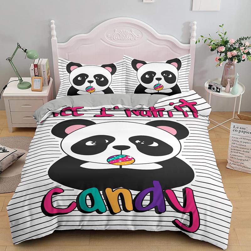 Bedding Set Panda Duvet Cover Set Teens Boys Girls Cartoon Animal Quilt Cover Queen Size Comforter Cover With Pillow Case 2/3pcs