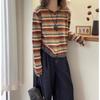 Round Neck Long Sleeve Color Striped Knitted Cardigan for Women In Autumn Sweater Jacket