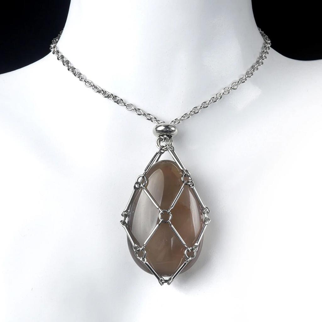 Collar con colgante de jaula ajustable de piedra Natural, cadena de acero inoxidable, Unisex, para regalo de cumpleaños
