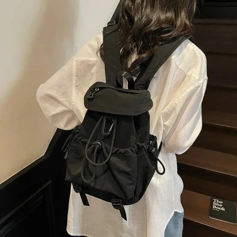 Nyl Solid Color Large Capacity Backpacks 2026 String Casual Bags for Women Summer Student Simple Women's Handbags