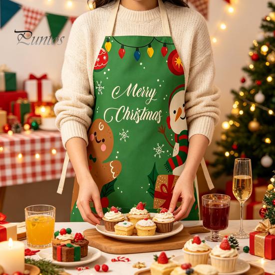 Waterproof Oil Proof Grill Apron Christmas Apron, Santa Claus/Elk/Gingerbread Man/Snowman Print Cooking Bib, Theme Baking Uniform Non-woven