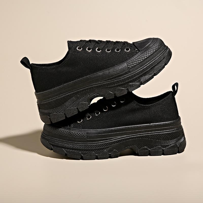 

инс трендовая корейская версия парусиновых туфель для женщин 2025 весна новые дышащие студенческие кеды на платформе повседневная обувь для женщин BR301-1 40 чёрный