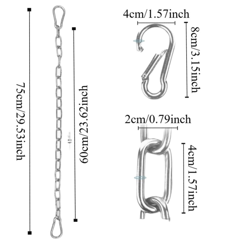 30 Inch Boxing Punching Bag Chain Stainless Steel Silver Sandbag Chain Heavy Duty with 2 Carabiners Hoisting Link Outdoor