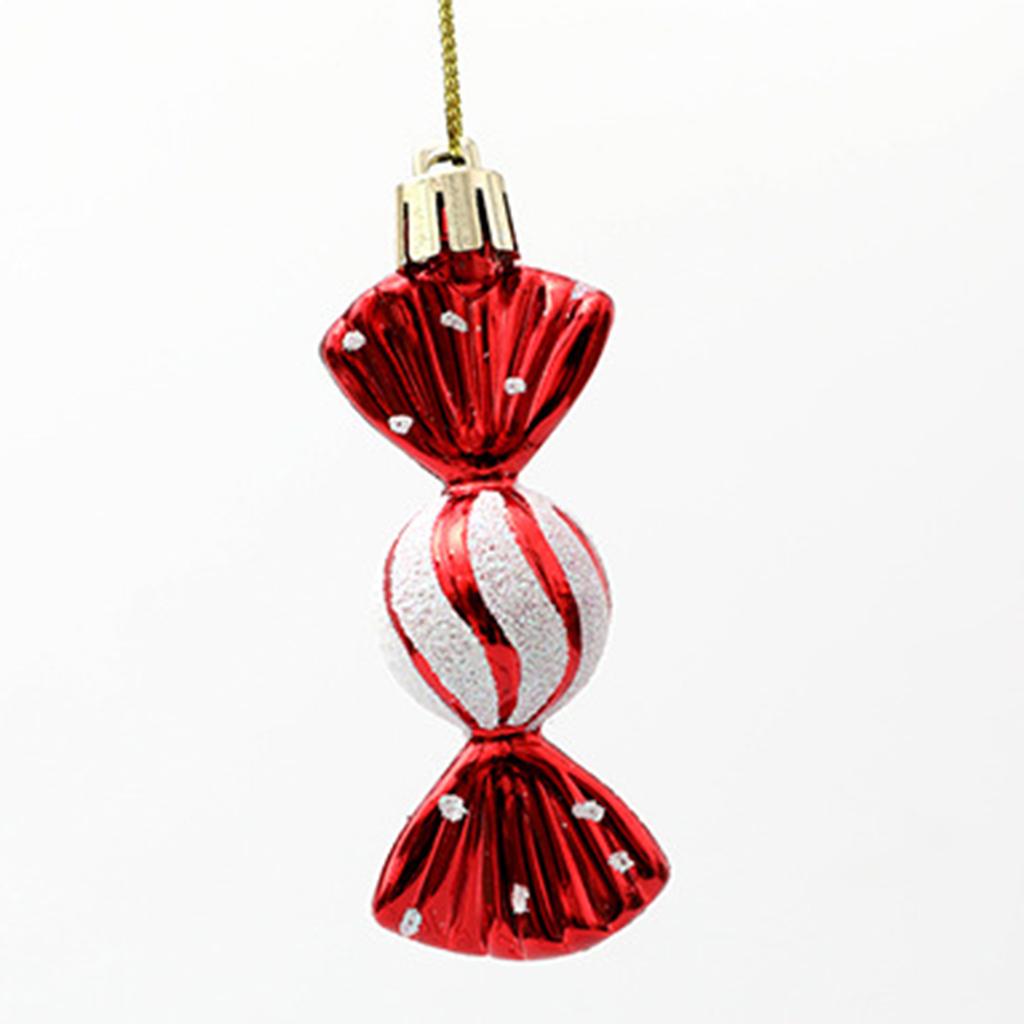6Pcs/Box Christmas Hanging Candy Ornament with Lanyard Unbreakable Reusable Electroplating Holiday Decoration Xmas Tree Small Sweet Pendant