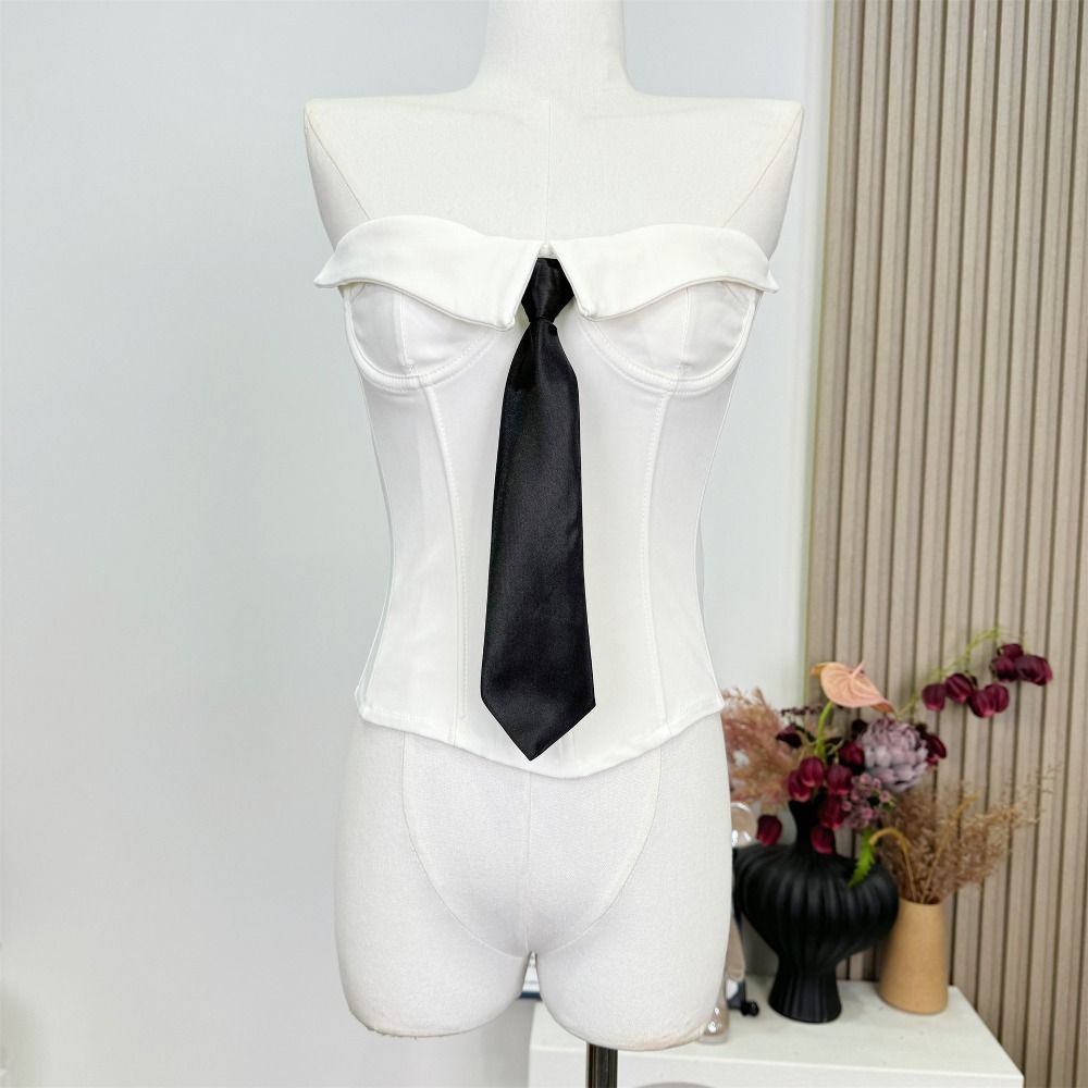Necktie Women Corset Sleeveless Crop Tube Tops Spicy Girl Style Strapless Sliming Vest  Travel