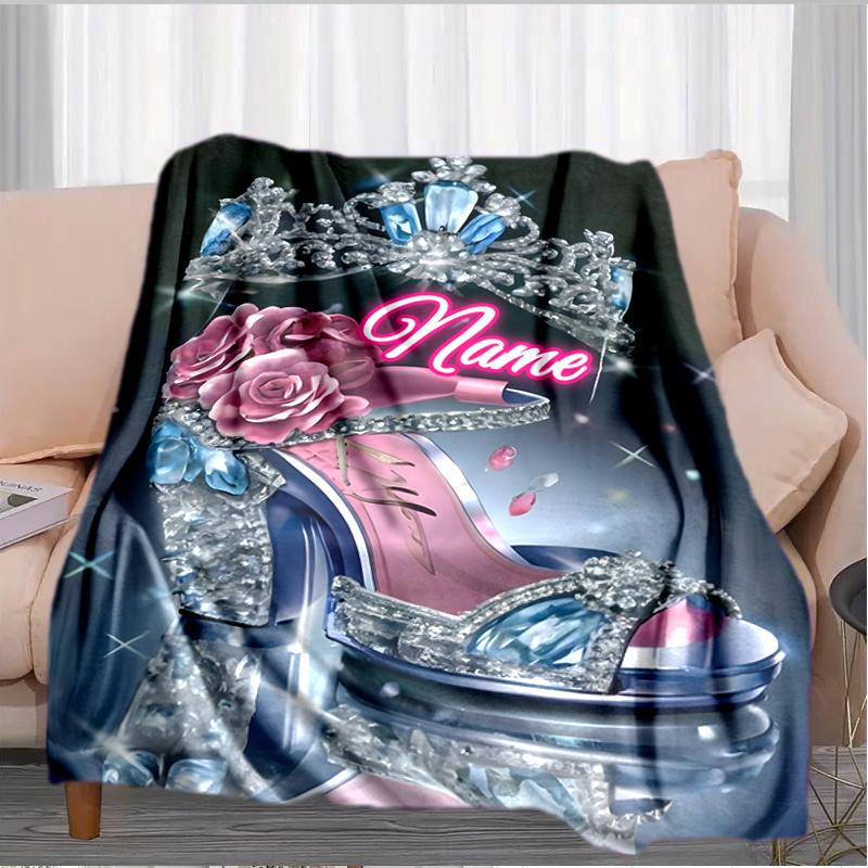 1PC Custom Name Royal Glamour Shoe outdooor Flannel blankets Throw Blanket All-Season Throw Gift Bedspread for Couch, Bed, Camping Holiday Birthday gi