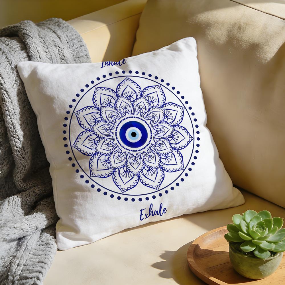 Cushion Cover Washed Linen Soft Breathable Decorative Case for Sofa Home Pillow Cover Evil Eye Symbol Art Print