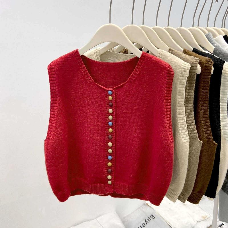 Rainbow single-breasted knitted vest women's sweater spring niche stacked cardigan angora red vest