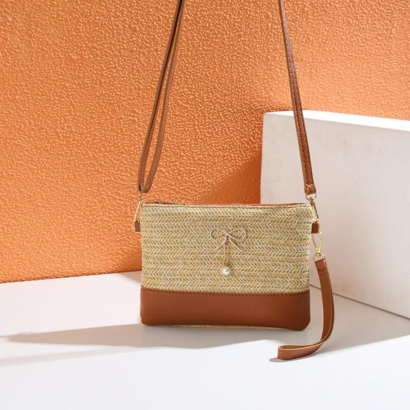 

Exquisite Braided Straw Crossbody Bag For Vacati/Travel, Bow Women s Shoulder Bag With Strap, Lady Clutch Handbags And Purses 22x16cm коричневий
