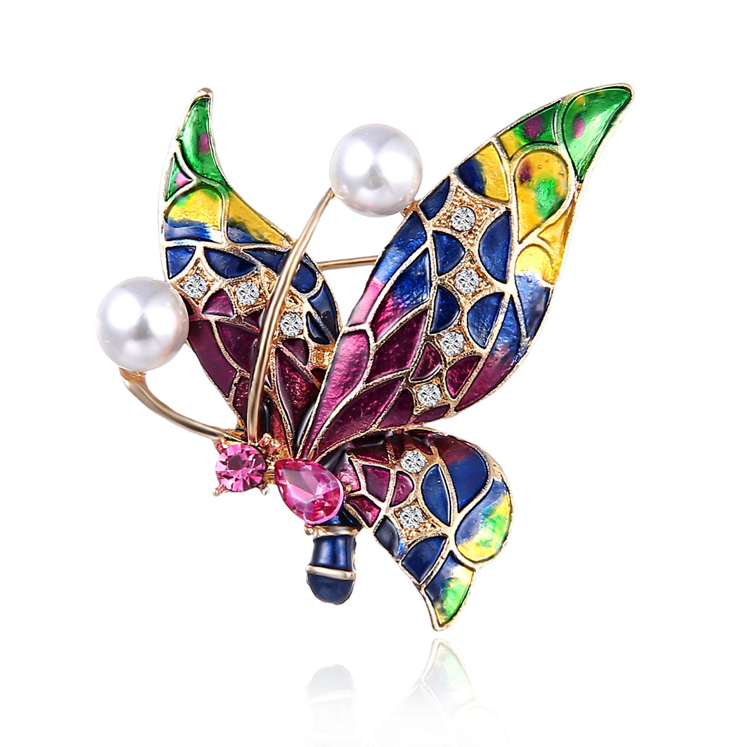 

Vintage Colorful Butterfly Brooches Crystal Rhinestones Metal Enamel Pins Flying Insect Animal Brooch Clothing Jewelry Gifts