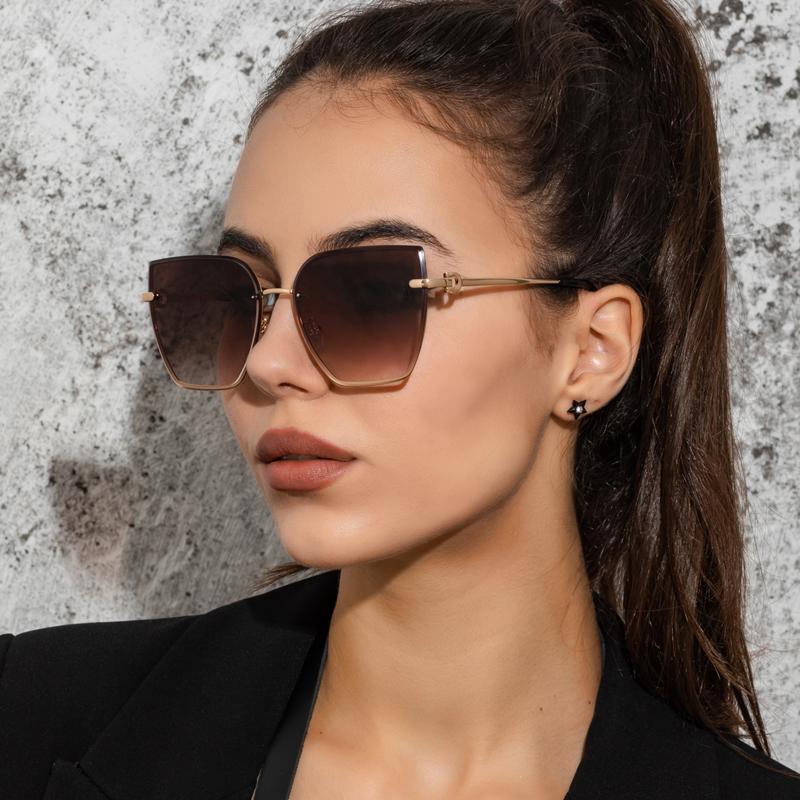 Protective Glasses Retro Cat Eye Sunglasses Women Fashion Brand Rimless Gradient Design Sun Glasses Cutting Lens Ladies Eyeglass
