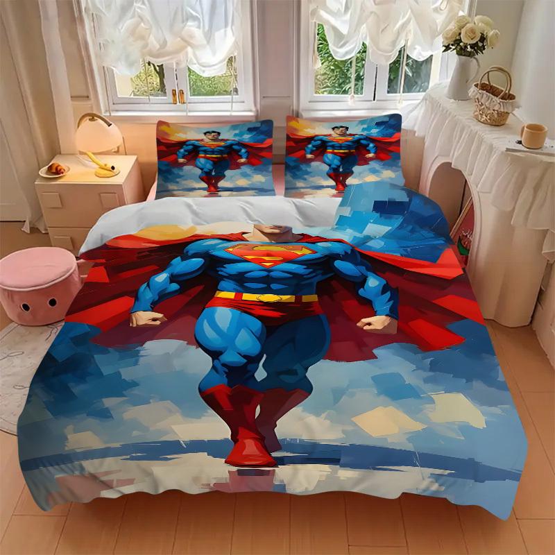 3pcs Superman Cover Set,Soft Comfortable Duvet Cover,Guest Room (1*Duvet Cover + 2*Pillowcases, Without Core) yy251024177