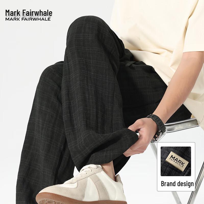 Mark Huafei Men s Retro Plaid Linen Blend Wide-Leg Casual Pants 4XL
