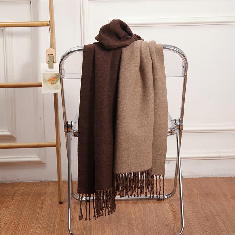 Double-sided Two-color Scarf for Women Autumn and Winter High End New Wool Scarf Shawl Imitation Cashmere Scarf