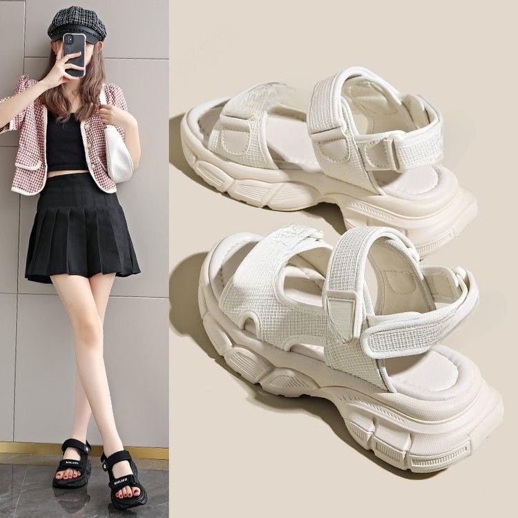 Huge Lightweight~ Open-toed Thick-soled One-word Buckle Sandals Women's 2025 New Summer Casual Thick-heeled Beach Shoes