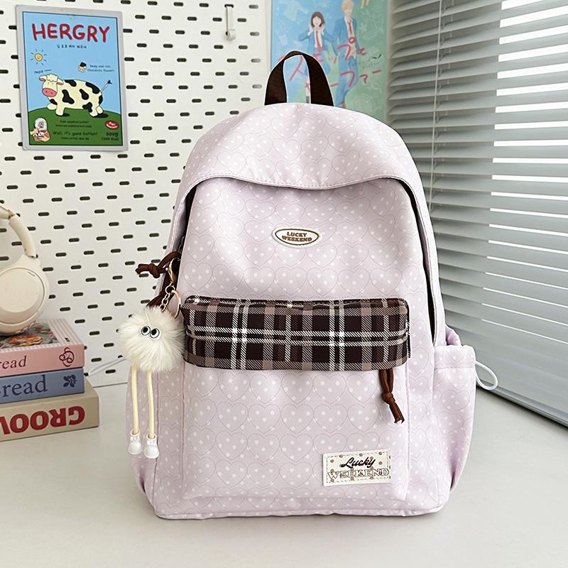 Schoolbag Korean Version Ins Small Fresh Schoolbag Cute Polka Dot Girl Heart Large Capacity Backpack Niche Light Class Backpack
