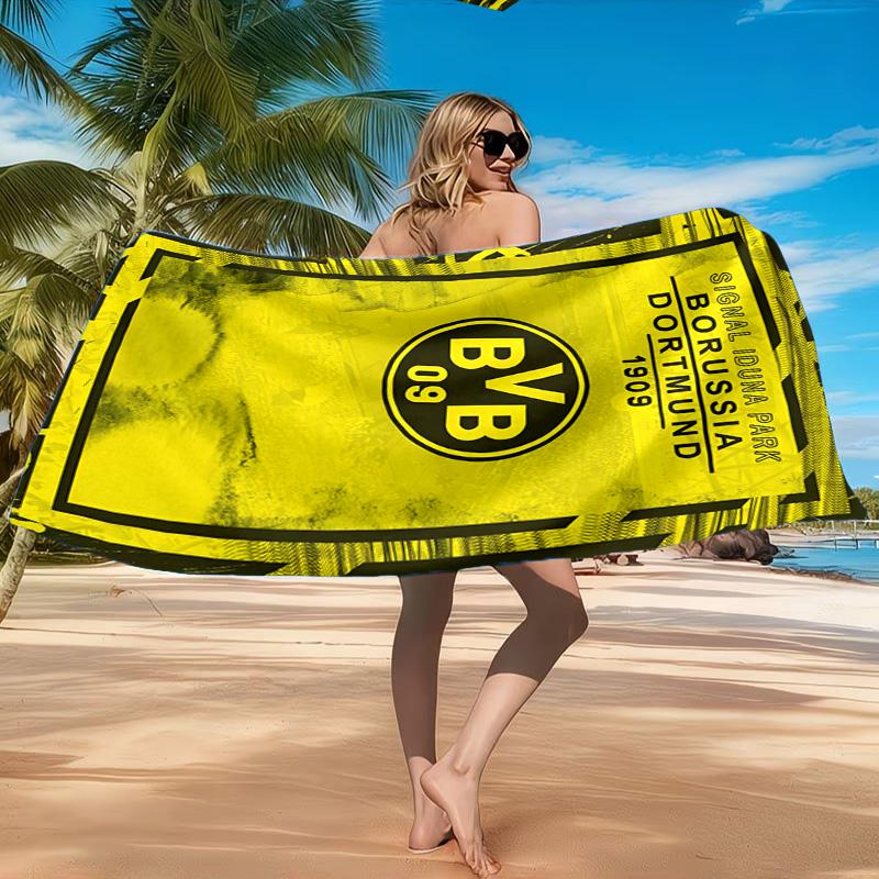 Plážová osuška z mikrovlákna s potiskem designu fotbalového míče BVB, měkká a savá, rychleschnoucí, ideální pro letní cestování, nezbytnost na pláž, k bazénu