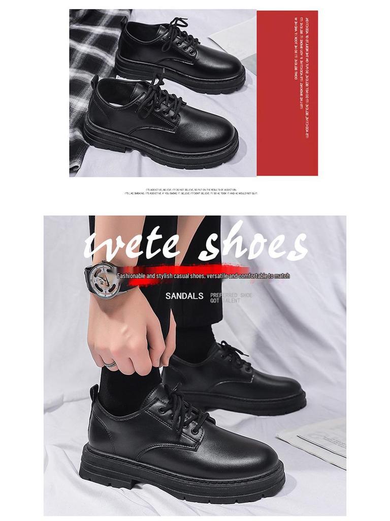 Men's Spring Black Leather Waterproof Work Shoes - Versatile Korean Style Chef Shoes