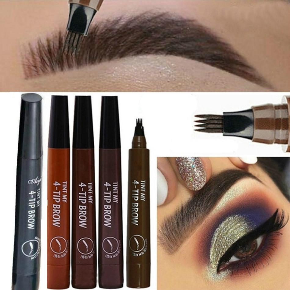 Eyebrow Pen Waterproof Fork Tip 4Head Eyebrow Tattoo Pencil Long Lasting Liquid Eye Brow Pencil