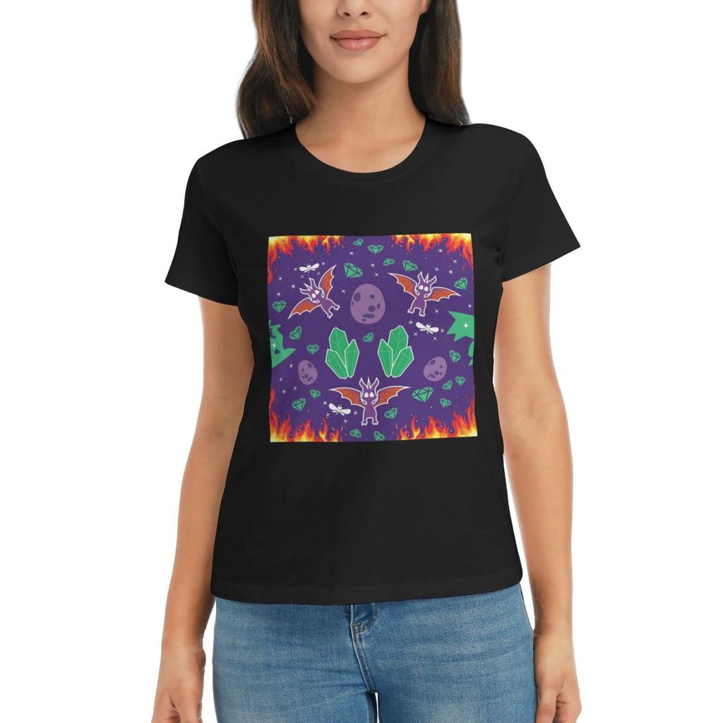 Women TShirt Flame Spyro Pattern Summer Short Sleeve Tees Round Neck Cotton T Shirts Clothes Tops Streetwear