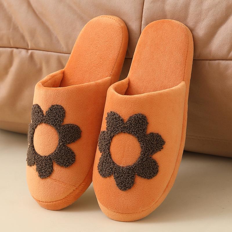 Towel embroidered sunflower cotton tow slippers plush couple warm home use autumn and winter indoor cute cartoon indoor