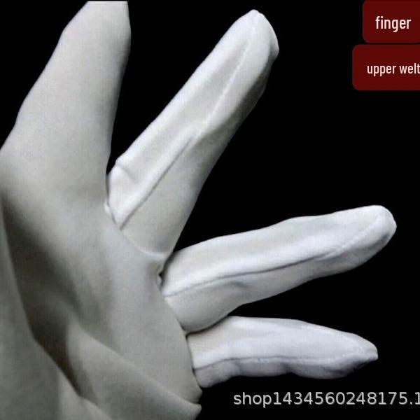 Unisex White Polyester Work Gloves: Three-Ribbed, Nylon Acrylic, Inspection, Thickened, Wear-Resistant.