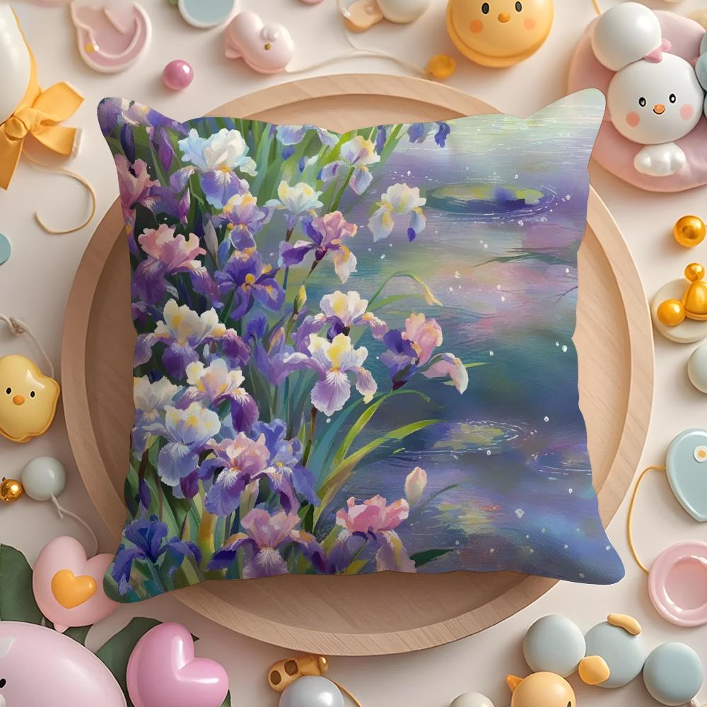 Iris Flower Cushion Cover Home & Car Multi-Scene Pillow Cover - Reversible, Soft & Durable for Daily Use
