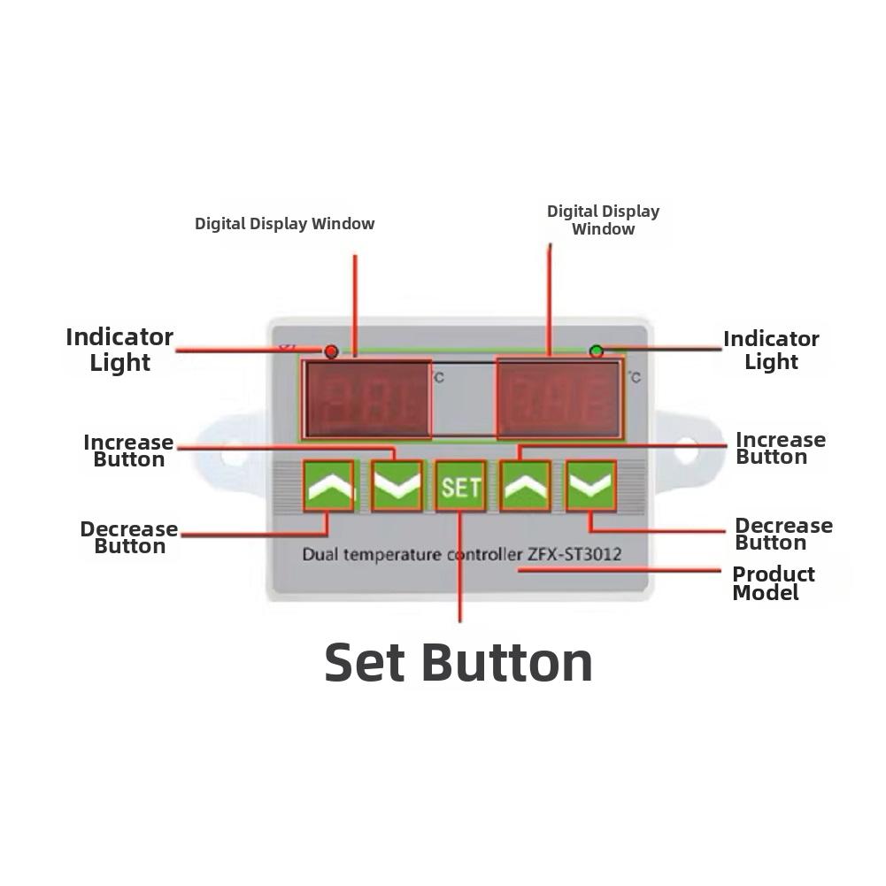 1pc Dual Temperature Controller ST3012 Digital Thermostat 12V 24V 220V Thermal For Heating Cooling Systems
