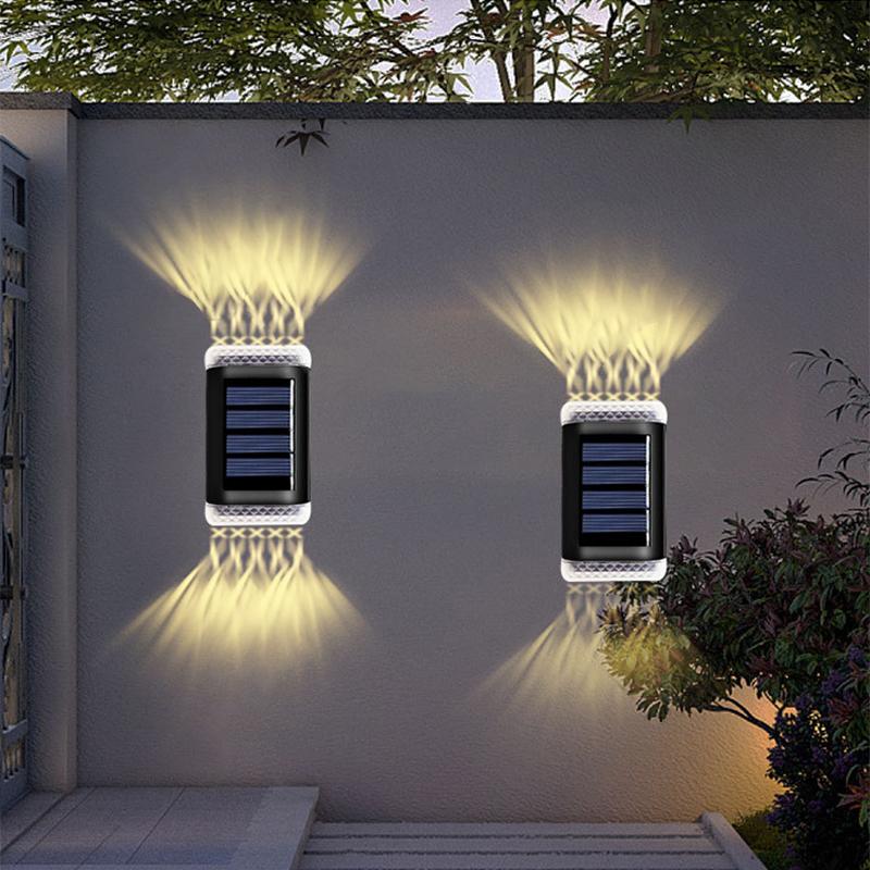 2/1 Pcs LED Solar Powered Wall Lamp Outdoor Solar Wall Light Waterproof Garden Courtyard Decor Upper Lower Glowing Fence Lights