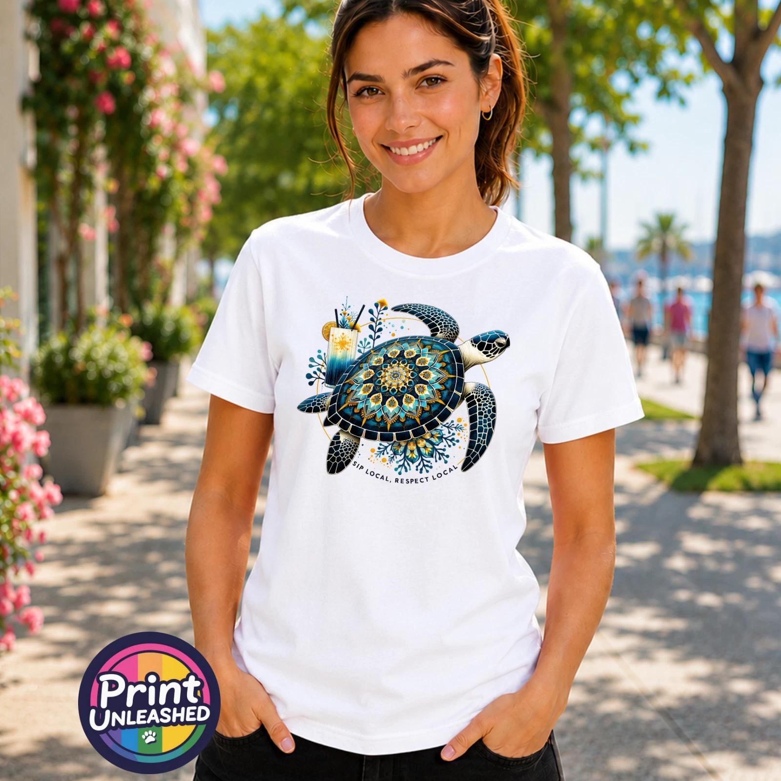 Sea Turtle T Shirt Summer Beach Holiday Tee Ocean Lover Top Gift Mandala Design M